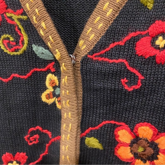 Vintage All Points By Reference Point Black Brown Floral Embroidered - Picture 3 of 7